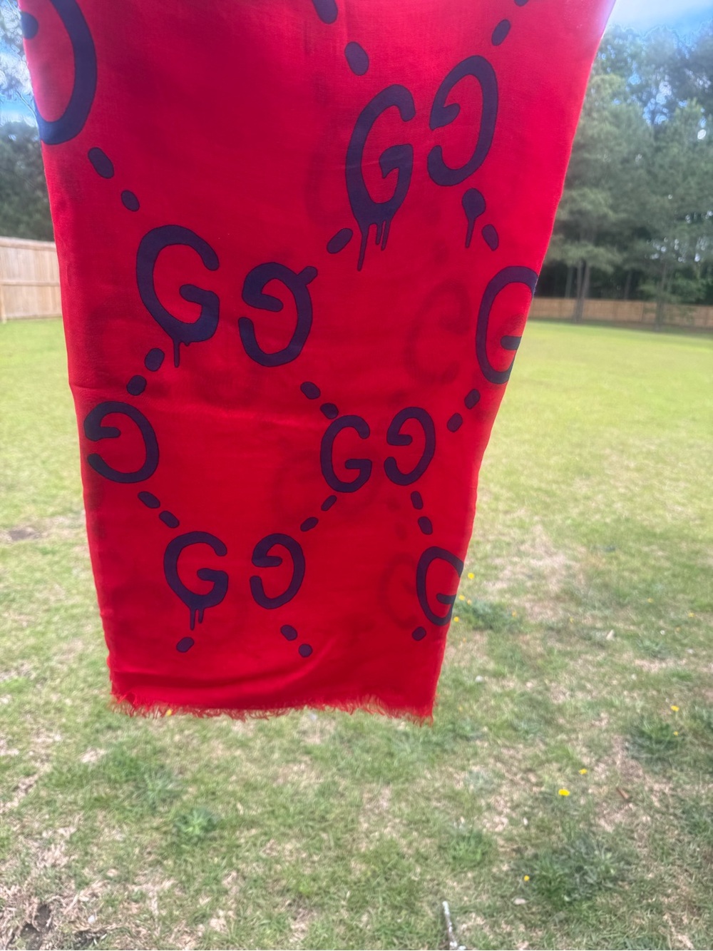 Gucci Red Scarf with Navy GG Motif
